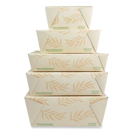 World Centric No Tree Folded Takeout Containers, 95 oz, 6.5 x 8.7 x 3.5, Natural, Sugarcane, 160PK TO-NT-4